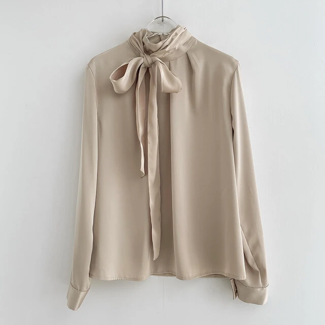 飘带上衣女衬衫长袖气质立领蝴蝶结宽松打底春秋冬新款蝴蝶结衬衫