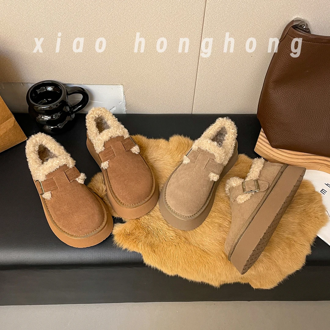 【松松2】厚底毛毛鞋女2023冬季新款加绒保暖两穿懒人鞋子女加厚