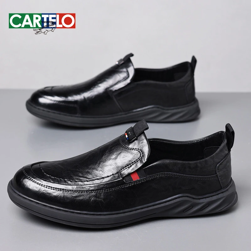 CARTELO/卡帝乐鳄鱼男士鞋2024时尚百搭休闲套脚皮鞋男