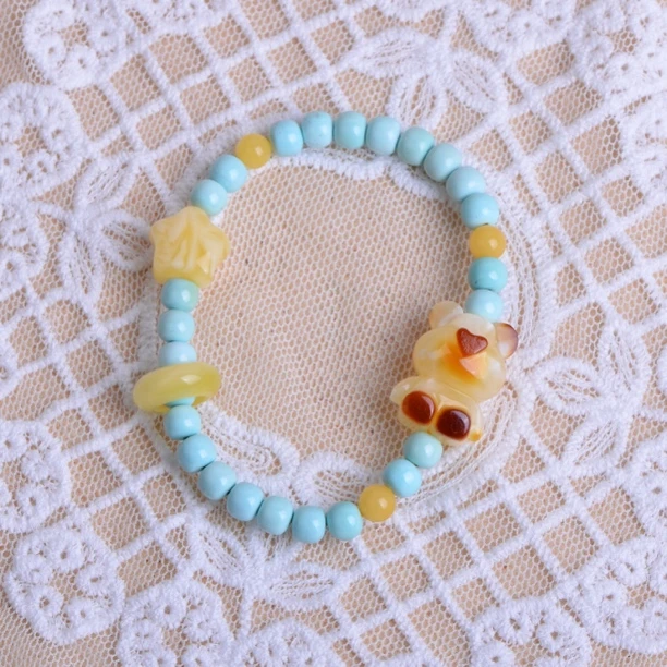 蜜蜡小熊俏色DIY松石手串