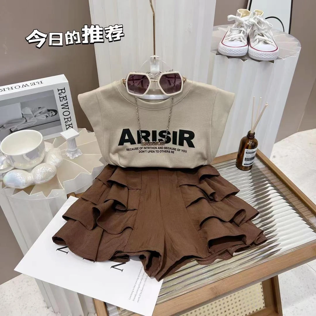 儿童夏季2025洋气时尚女童无袖上衣休闲百褶裙潮百搭修身单T