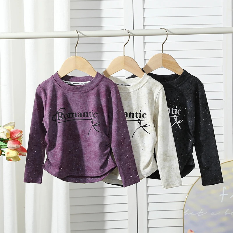 女童秋装长袖T恤2025秋季新款中大儿童扎染洋气宽松褶皱打底上衣