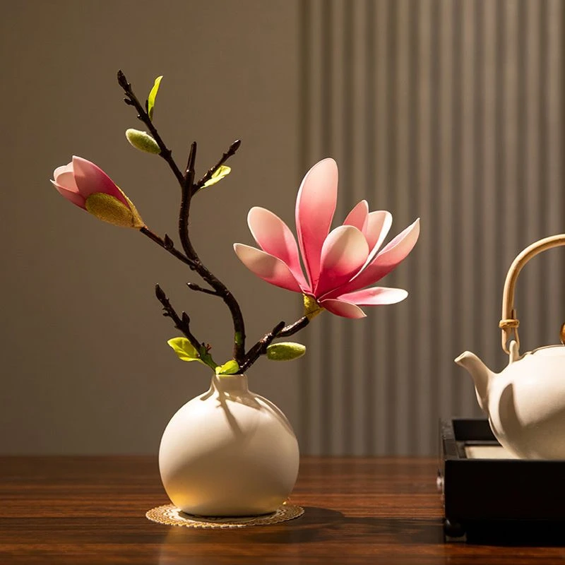 中式水莲花玉兰仿真假花艺摆设客厅餐桌花装饰盆景摆