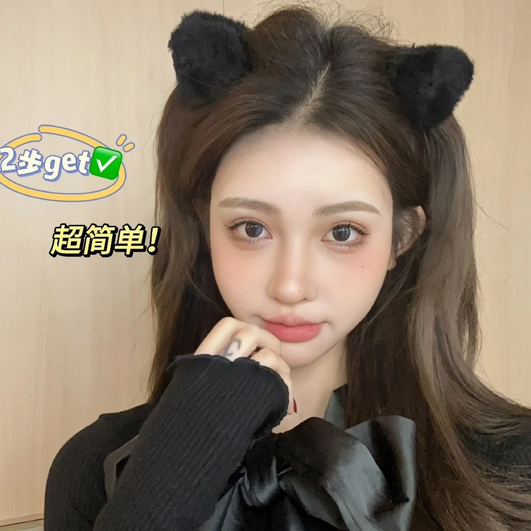 可爱毛绒猫耳朵发夹秋冬洋气百搭毛茸茸小抓夹前额侧边刘海夹发饰