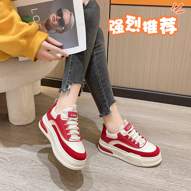 厚底2023秋季新款时尚百搭松糕鞋小众拼色运动休闲板鞋