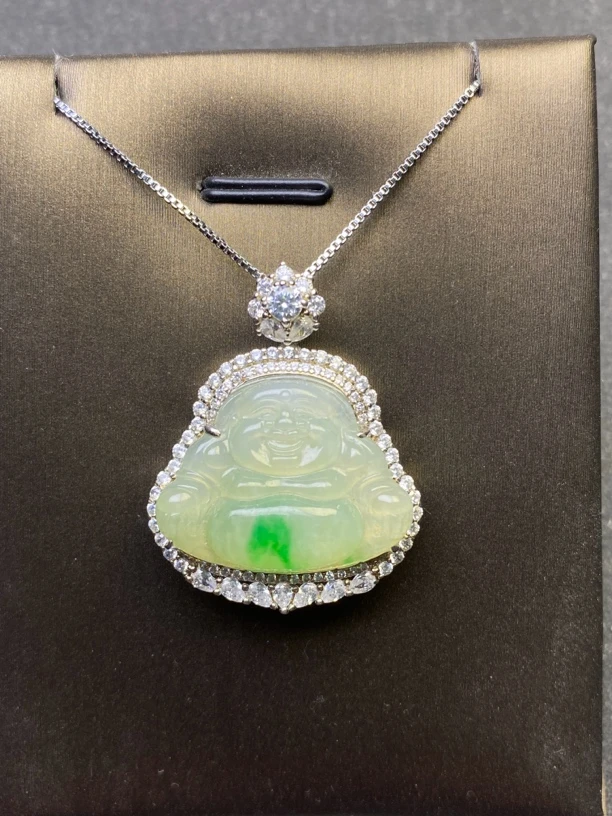 缅甸A货翡翠冰种肚子藏金佛公气质轻奢时尚镶嵌高冰精致奢华精美