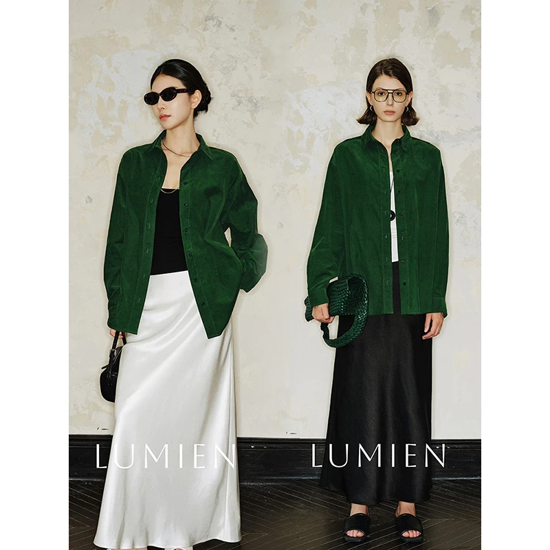 【LUMIEN 新款】复古老钱风时髦绿色休闲衬衫LX4HCC008