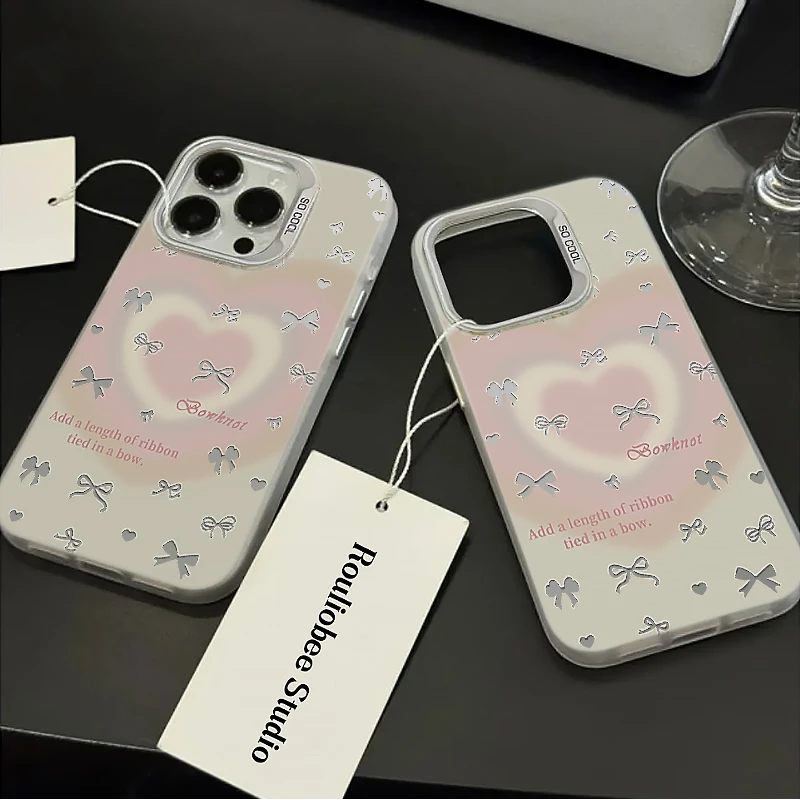 渐变爱心蝴蝶结适用iphone15promax/13苹果14手机壳vivo华为oppo
