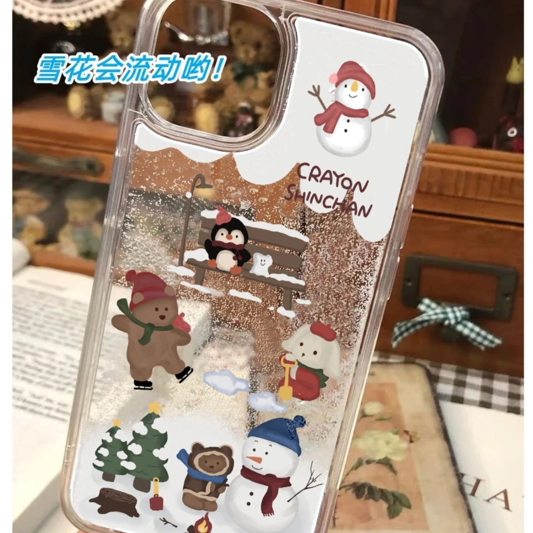 雪花流沙动物插画适用iPhone14/15promax苹果13手机壳12/11可动套