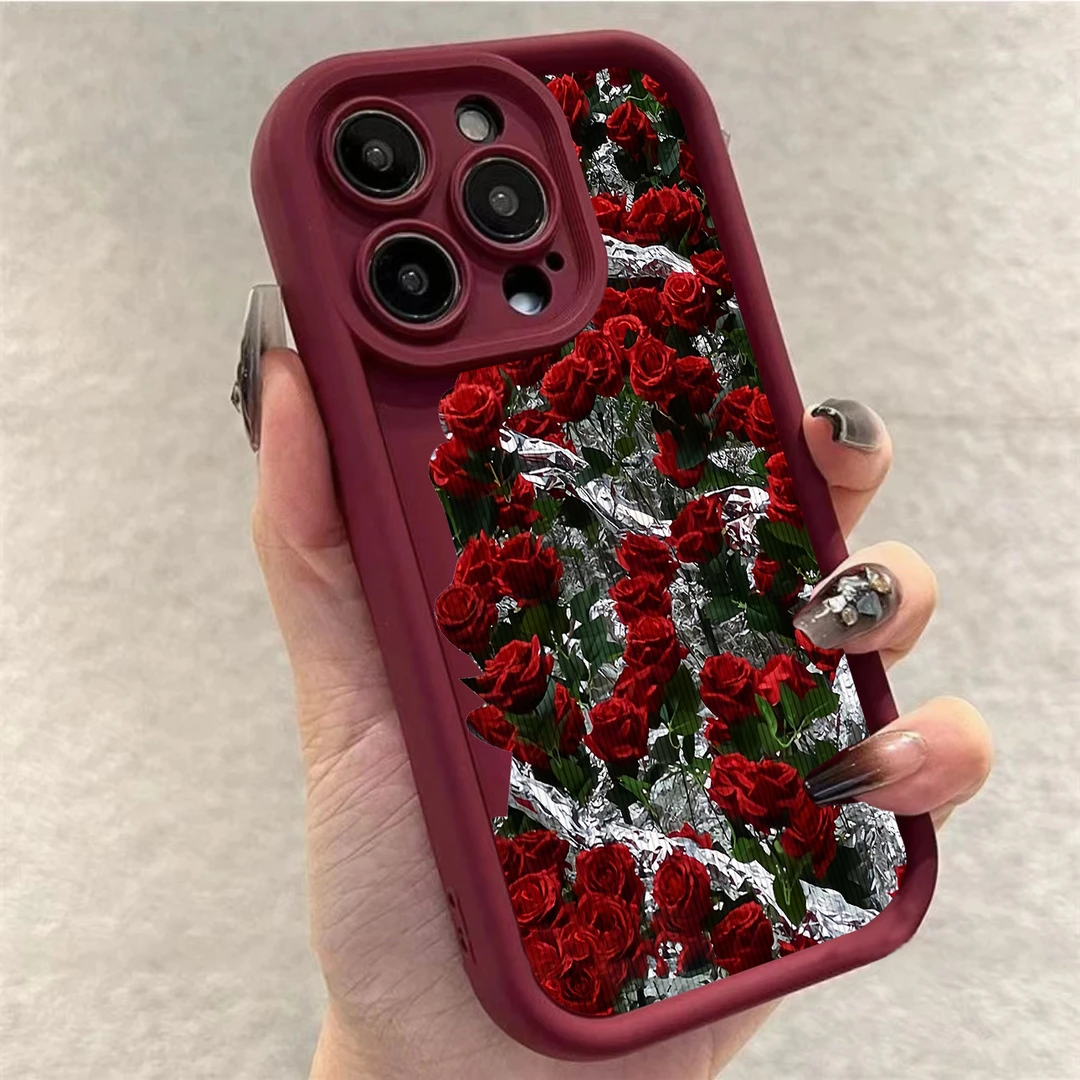复古冰地玫瑰适用iphone15/13苹果14手机壳华为vivo小米oppo软套