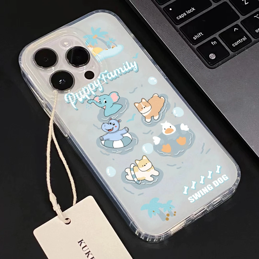 ins可爱游泳狗狗适用苹果14手机壳iphone13透明12promax防摔11 xr