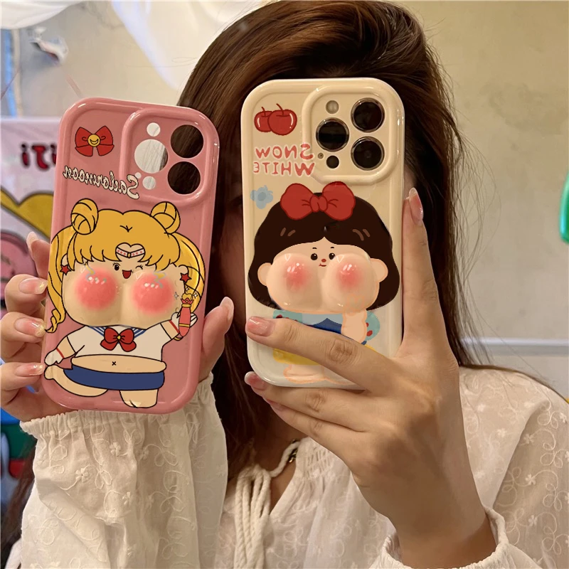 捏捏大脸美少女适用苹果14手机壳iPhone13全包软12promax/11女xr