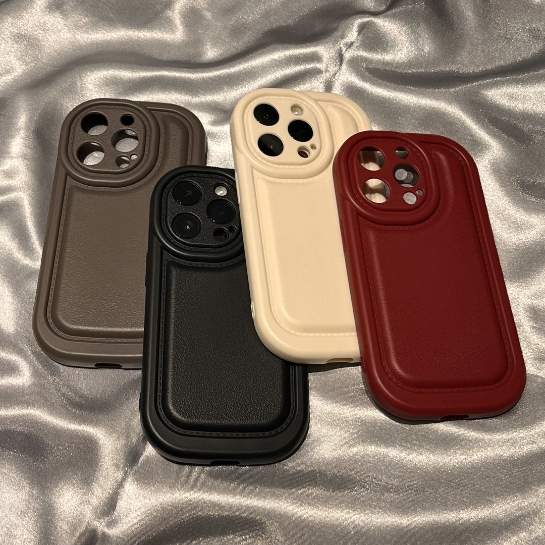 【适用苹果】iphone15promax手机壳纯色皮纹胖墩墩手机壳13/14/12