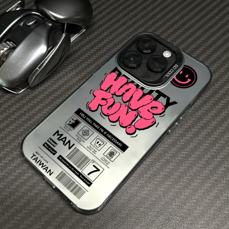 玫红英文标签元气壳适用苹果15手机壳iphone13/14promax防摔12软
