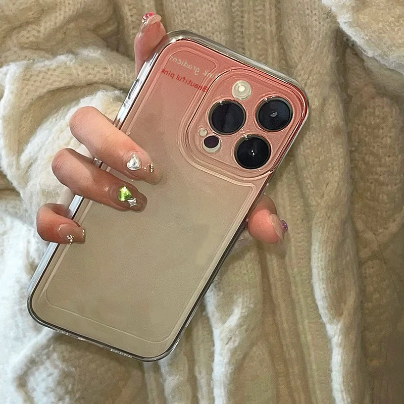 ins风粉色晕染iPhone15手机壳苹果13/14promax全包11渐变12软套女