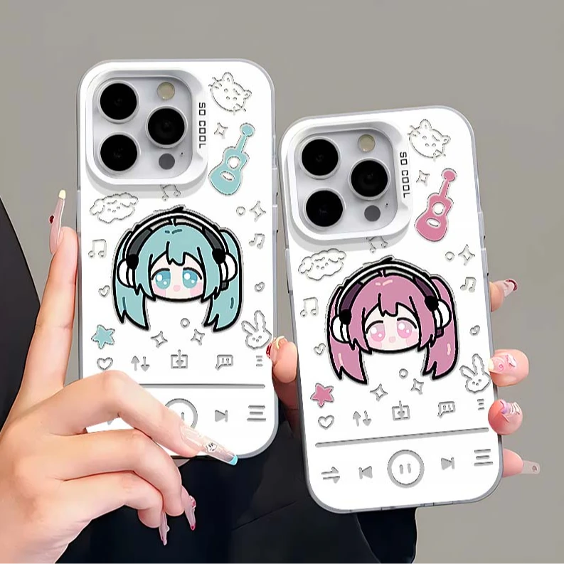 耳机粉绿发初音适用iphone15/14/13/12promax手机壳华为oppo小米