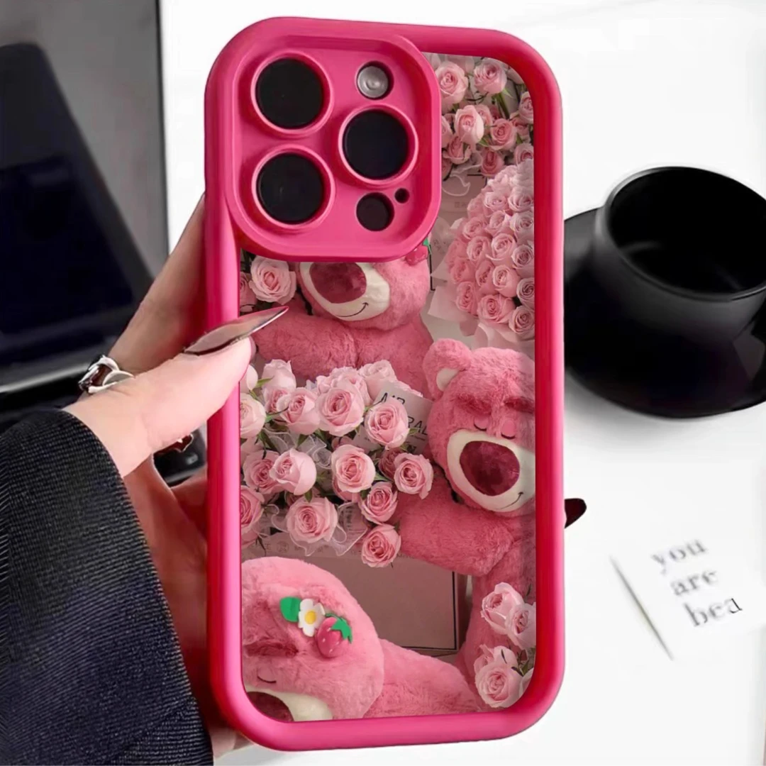 卡通玫瑰草莓熊适用iPhone13/14promax苹果12手机壳11硅胶x软15女