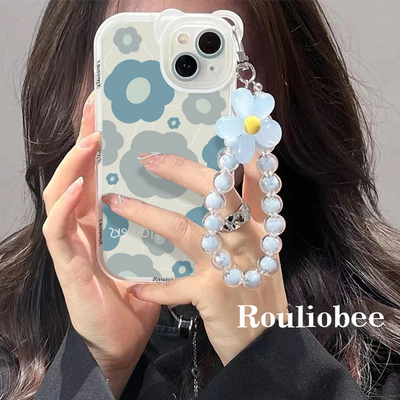 ins蓝色鸡蛋花适用苹果14手机壳iphone13/12promax全包11女xs手链