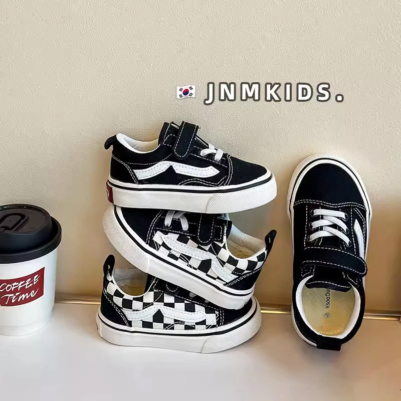 CoCoNut.儿童帆布鞋黑白棋盘格男童女童韩版运动板鞋小中大童鞋潮