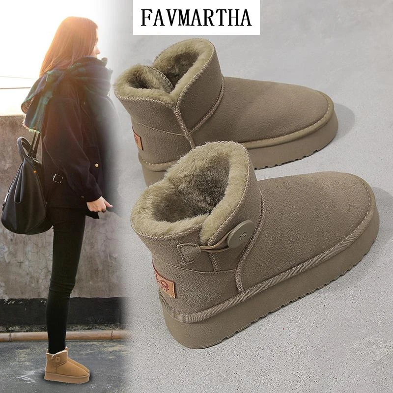 FAVMARTHA雪地靴女2023新款冬季皮毛一体短筒靴加绒保暖加厚雪地