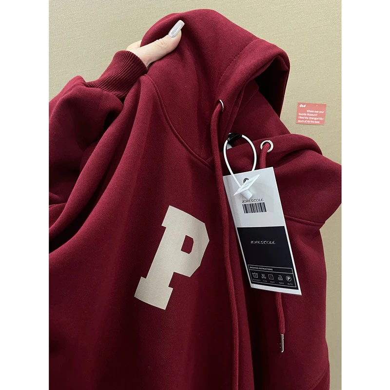 168#港风复古慵懒风秋冬季2023年新款连帽卫衣男女学生美式情侣装