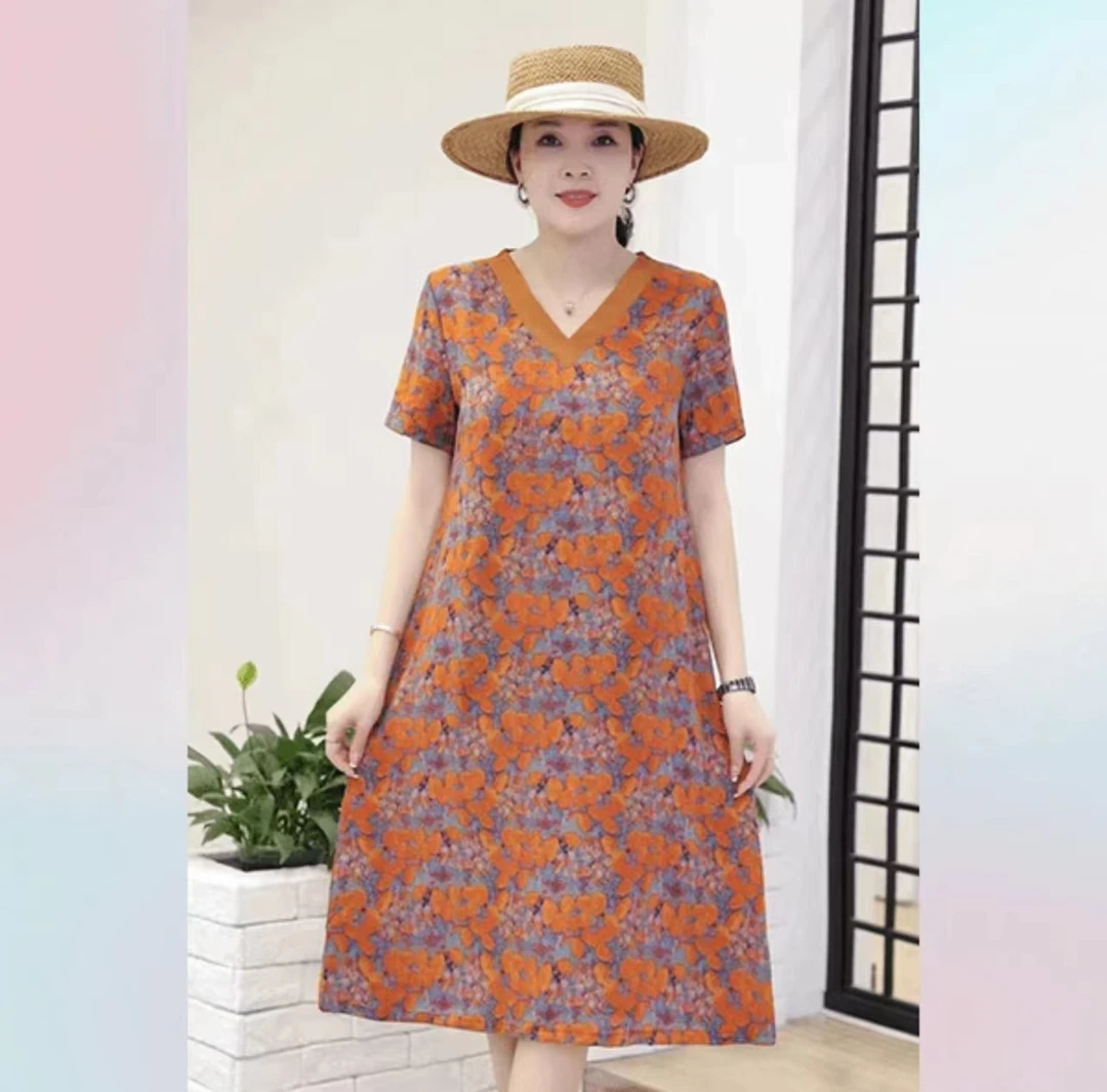 夏季新款冰凉舒适气质时尚洋气宽松大码女装大气优雅连衣裙