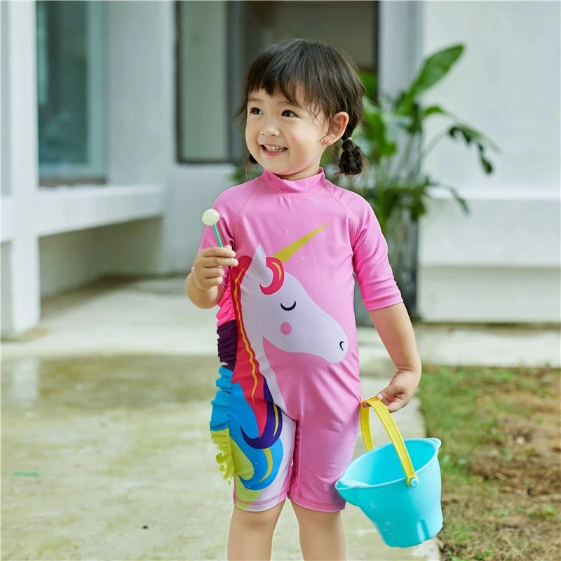 女童连体平角泳衣小马宝莉独角兽带帽子