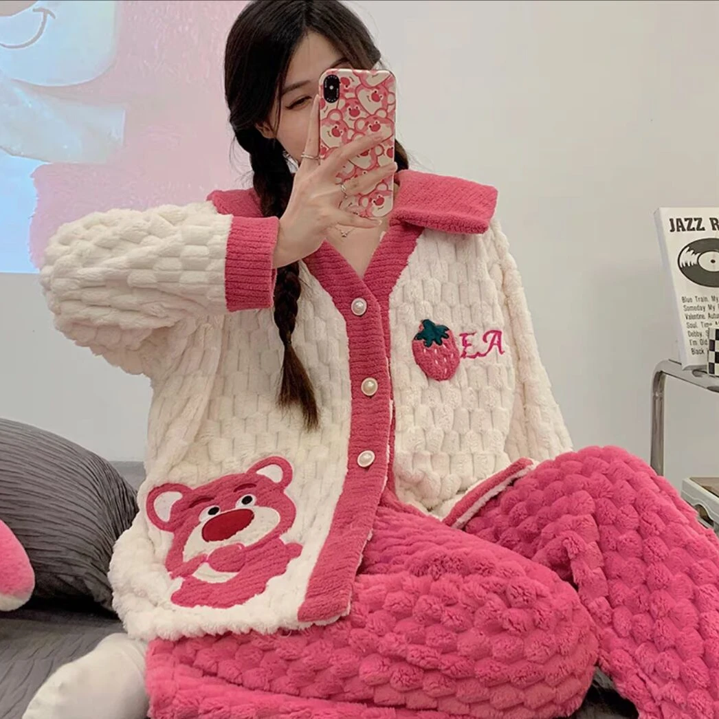 长袖宽松加厚加绒睡衣家居服