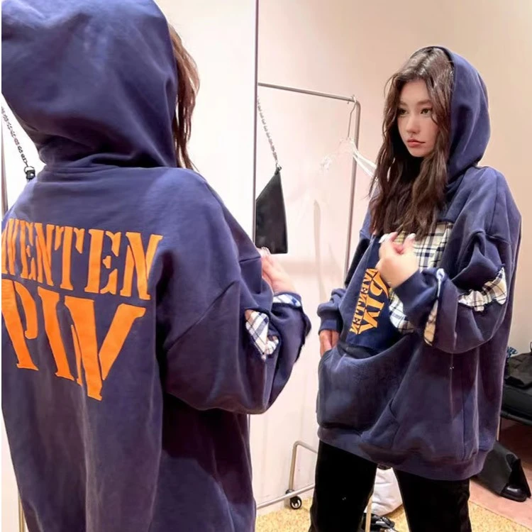 Aventen Pin 格纹拼接 DIY帽衫 宋亚轩张极同款