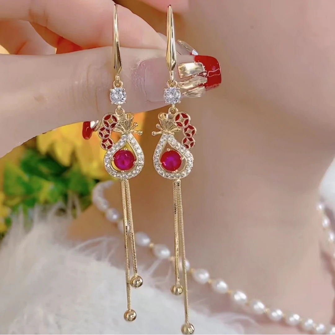 铜合金合成锆石耳饰 唯美福袋喜庆时尚气质精致时尚耳环161