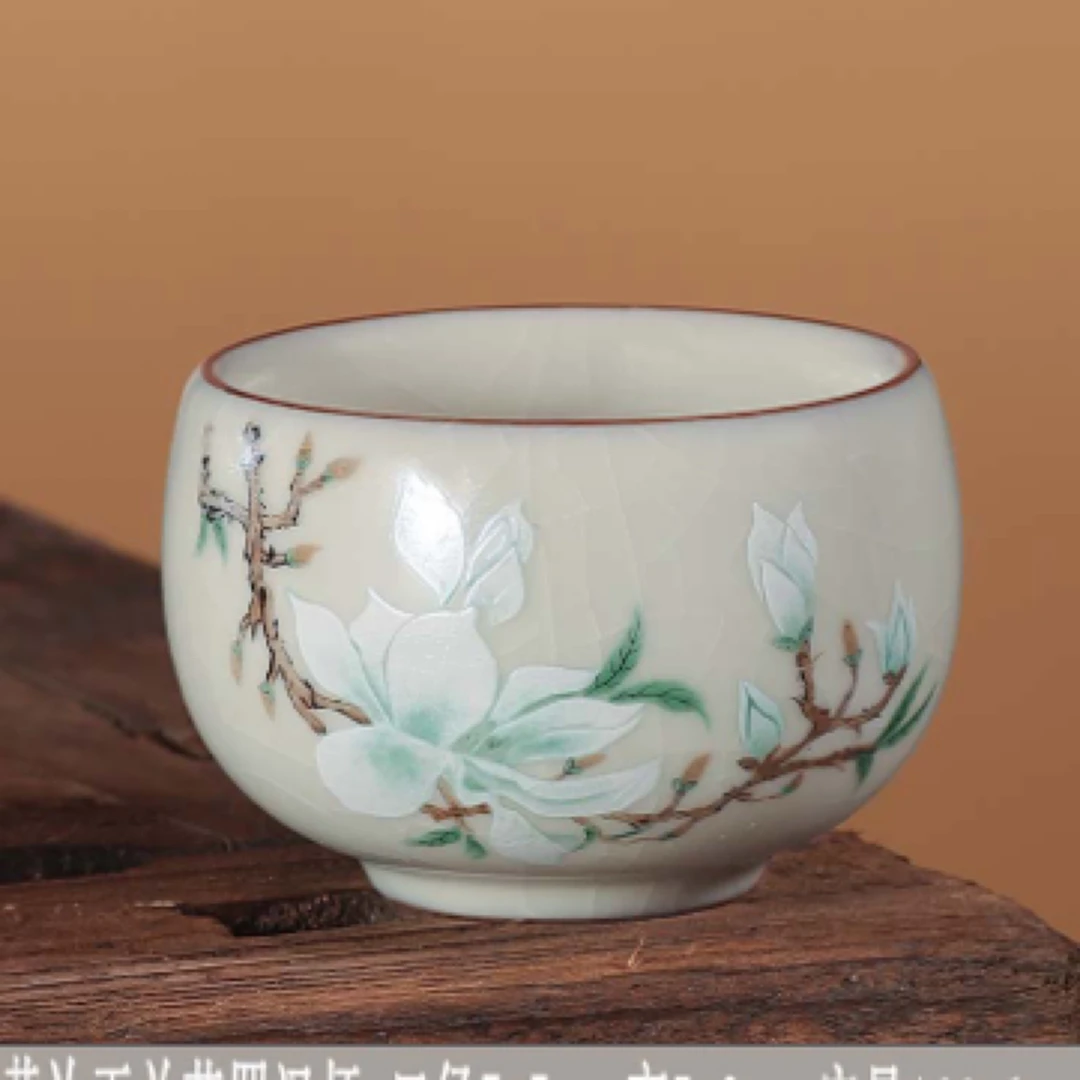 优一堂黄汝开片玉兰花禅定主人杯A186