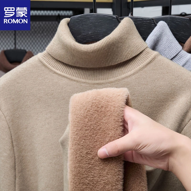 Romon/罗蒙秋冬高领针织衫男士韩版宽松保暖毛衣中青年上衣半高领