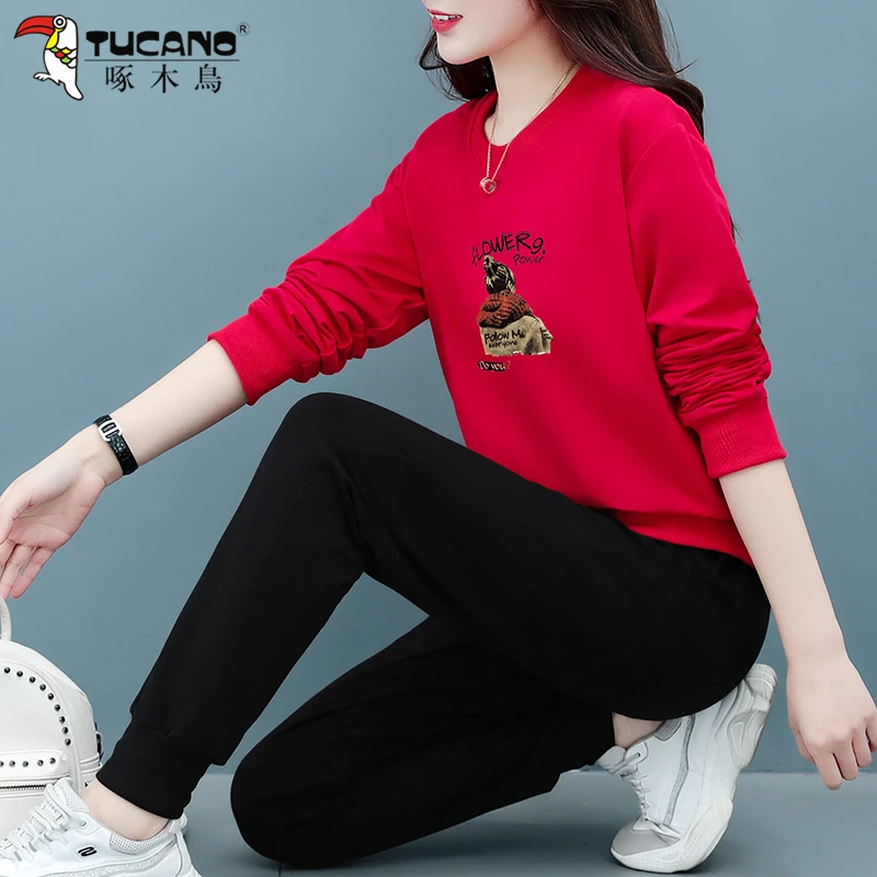 【官方正品】啄木鸟时尚休闲套装女2023年春季新款韩版减龄两件套