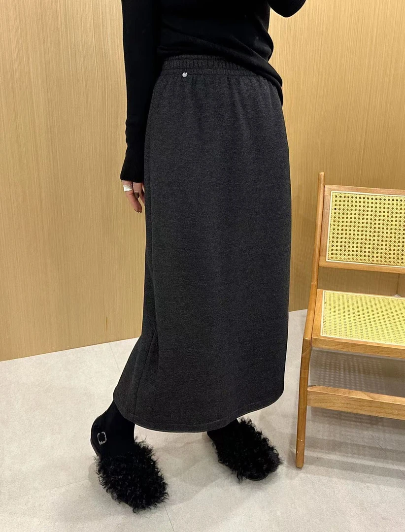 王姐推荐松紧腰后开衩中长款半身裙气质高腰百搭