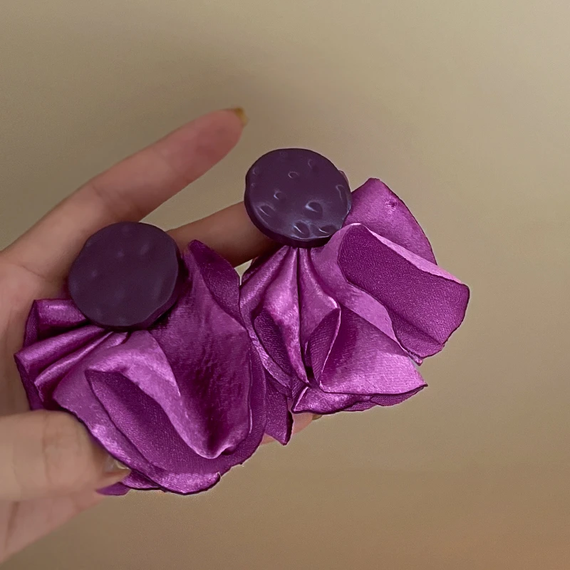 氤氲瑶光紫 氛围感法式复古缎面褶皱耳环夸张高级感小众仙气质ins