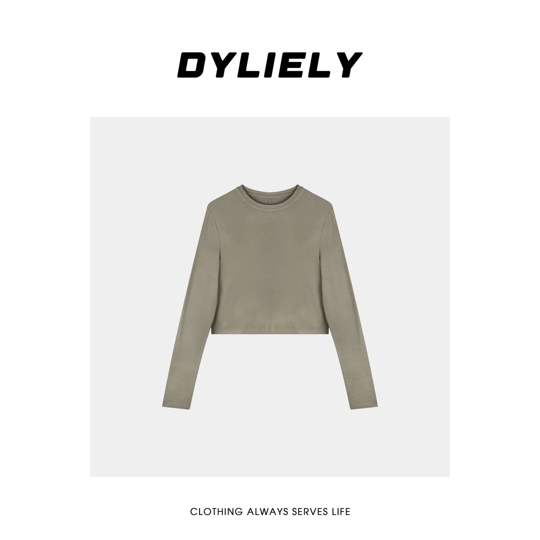 DYLIELY【极简之作】圆领正肩长袖T恤女内搭打底衫上衣T7522
