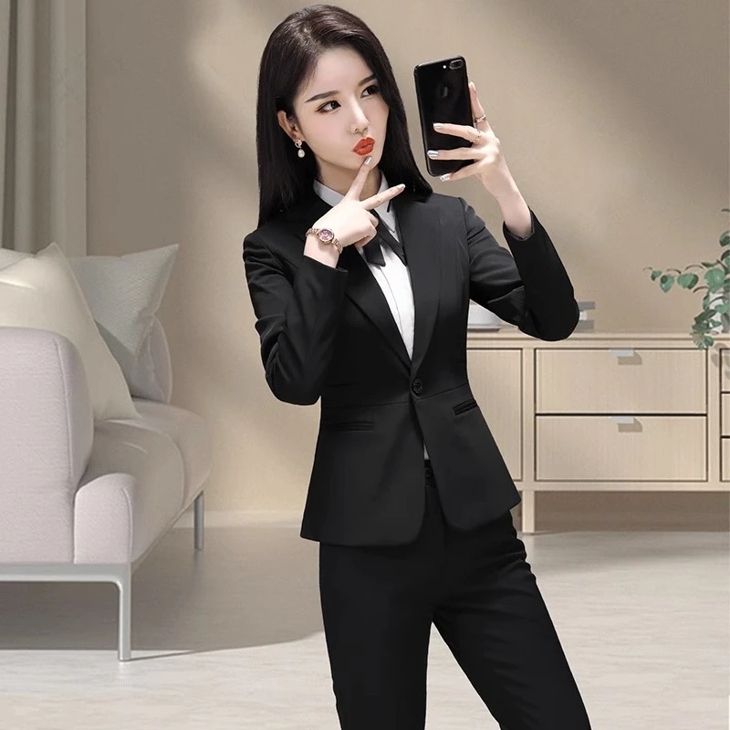 高级感黑色西装外套女时尚通勤职业气质女神范学生西服面试工作服