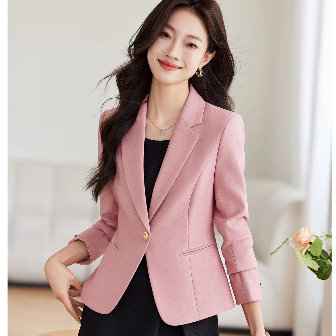 杏色短款西装外套女春秋高级感气质女神范休闲秋装韩版小西服上衣
