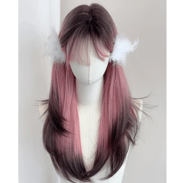 水舞沙假发暹罗猫全头套式粉色渐变层次感空气刘海全套女长发头