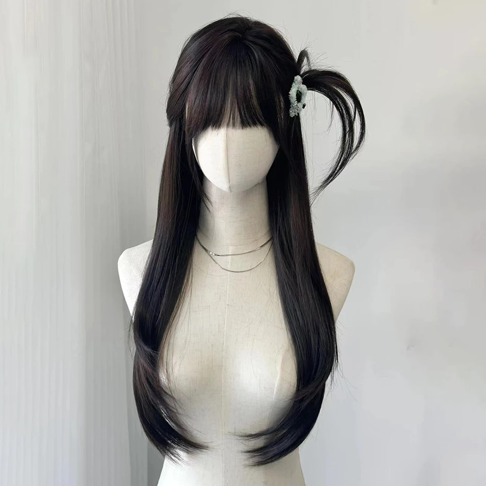 水舞沙假发女长发齐刘海黑长直全头套式lolita自然仿真发全真人发