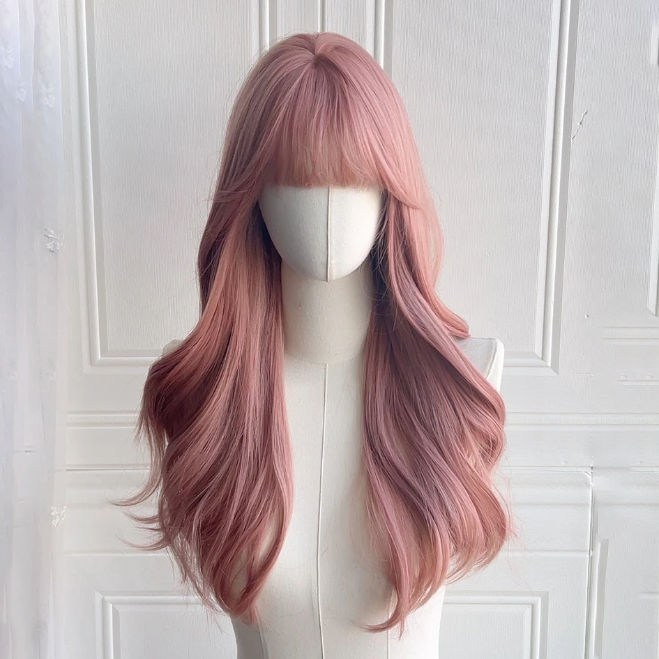 水舞沙粉色假发女长发自然全头套cos 空气长卷发大波浪万用假发套
