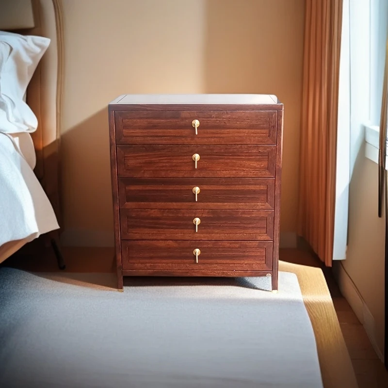 新中式乌金木五斗柜小号-家用储物抽屉式实木储物柜边柜
