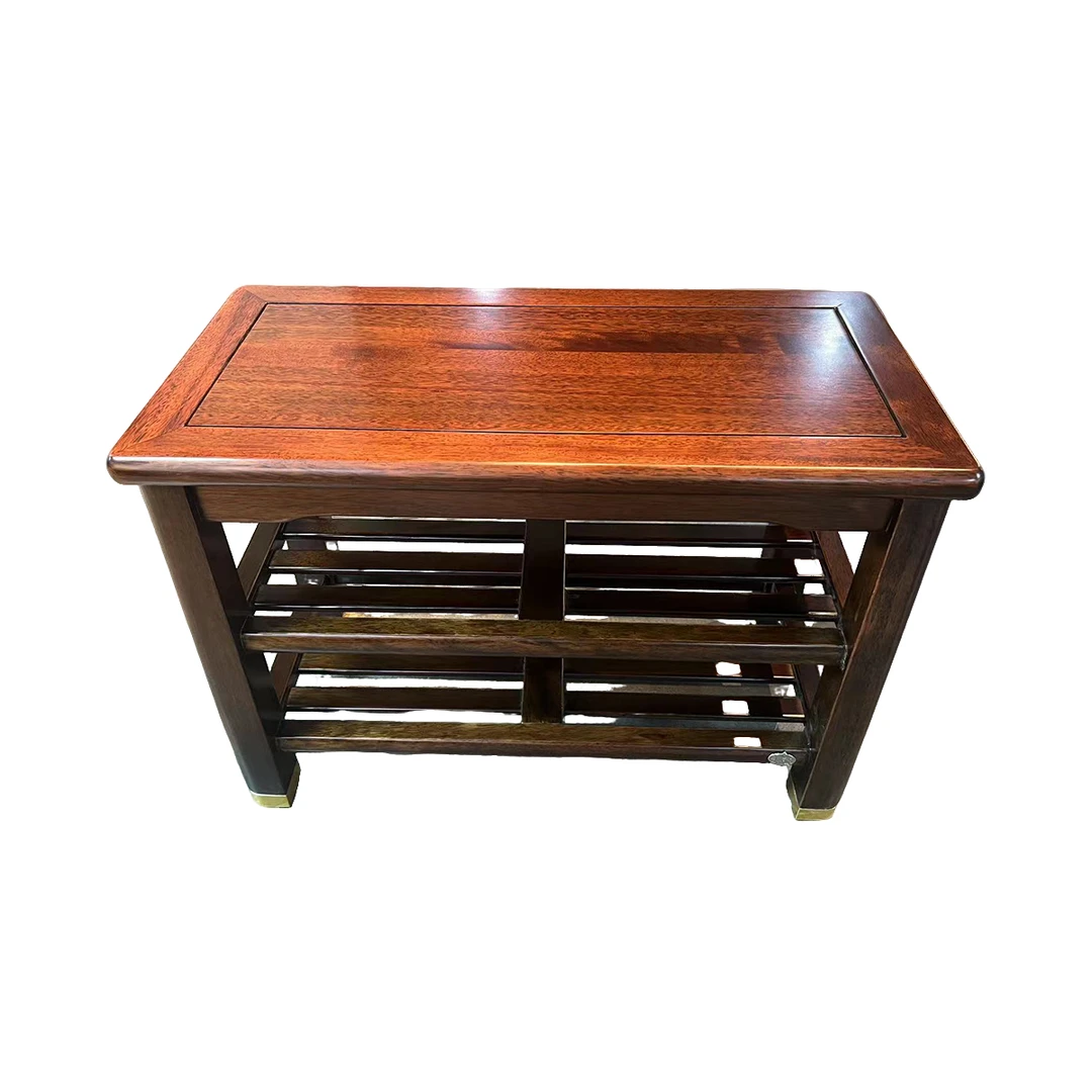 新品！乌金木换鞋凳带置物架-新中式实木小椅子换鞋凳-玄关-实木床
