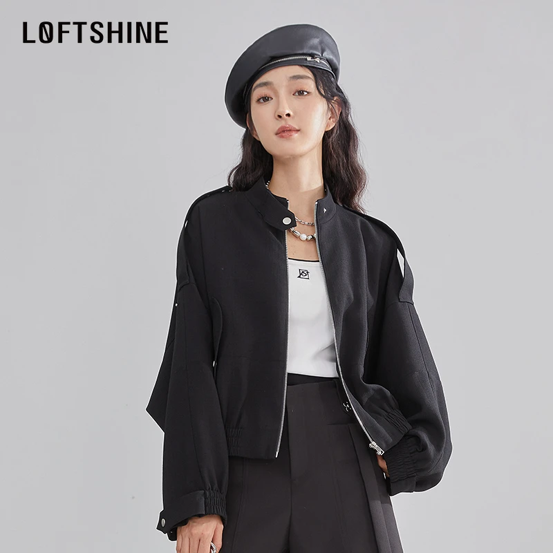 【小云总专享】LOFTSHINE珞炫黑色夹克复古港风外套24105113