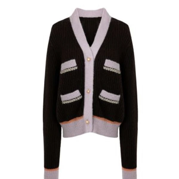 【小余专属】LOFTSHINE珞炫毛针织衫撞色V领慵懒风开衫33508190