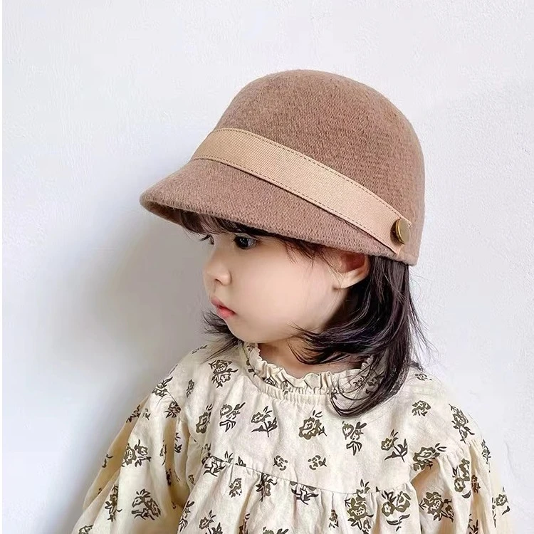 韩版儿童马术帽秋冬复古英伦礼帽男女宝宝短檐毛呢鸭舌帽小圆帽潮