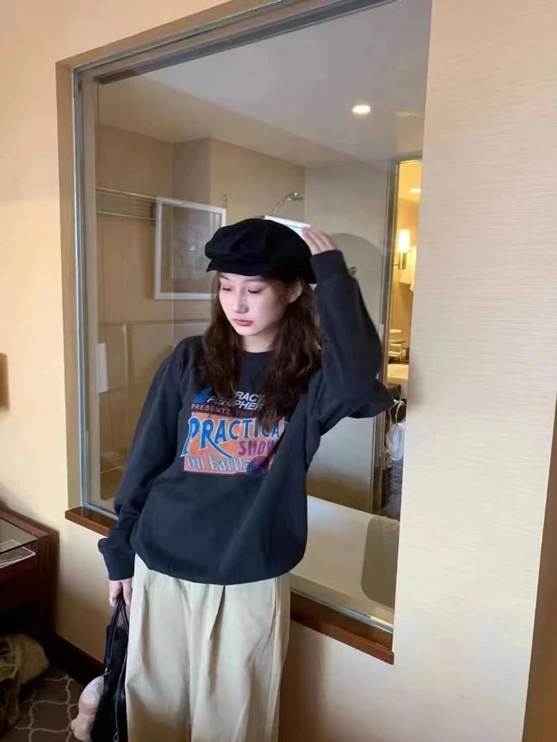 小众洋气字母印花卫衣女宽松百搭慵懒风上衣