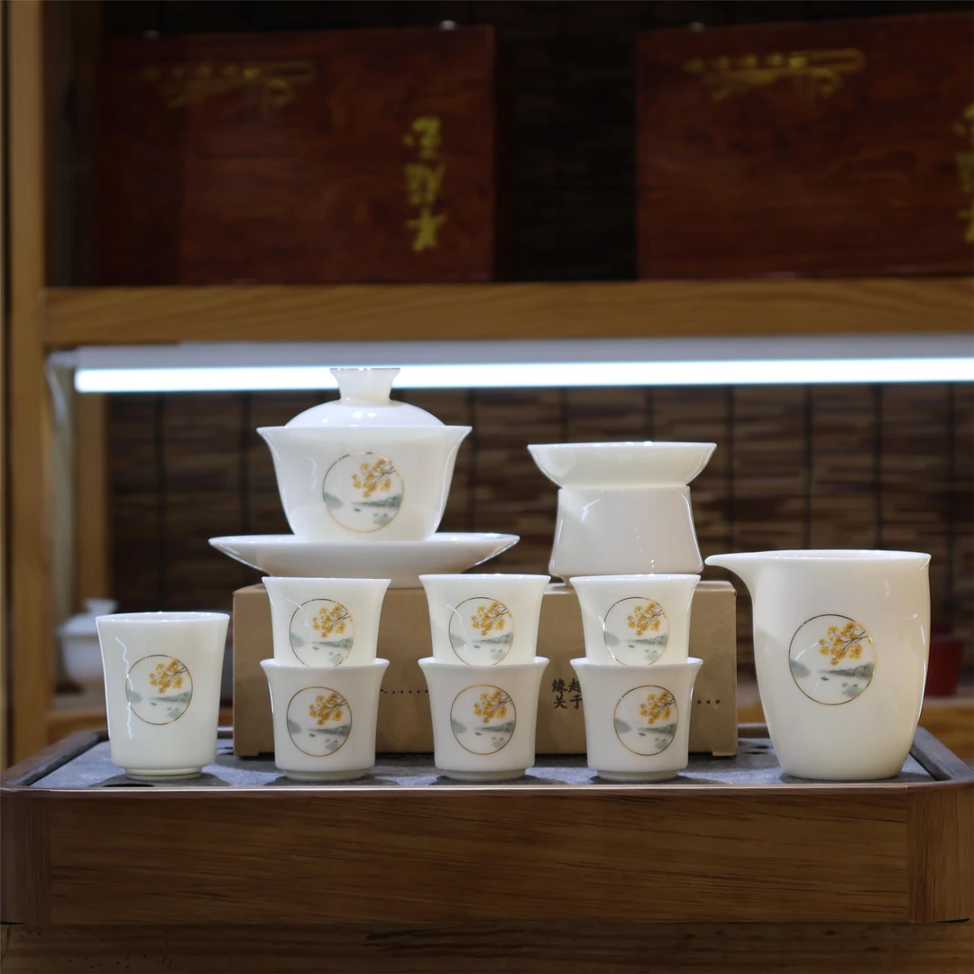 【有一窑】羊脂玉瓷一叶知秋茶具套装