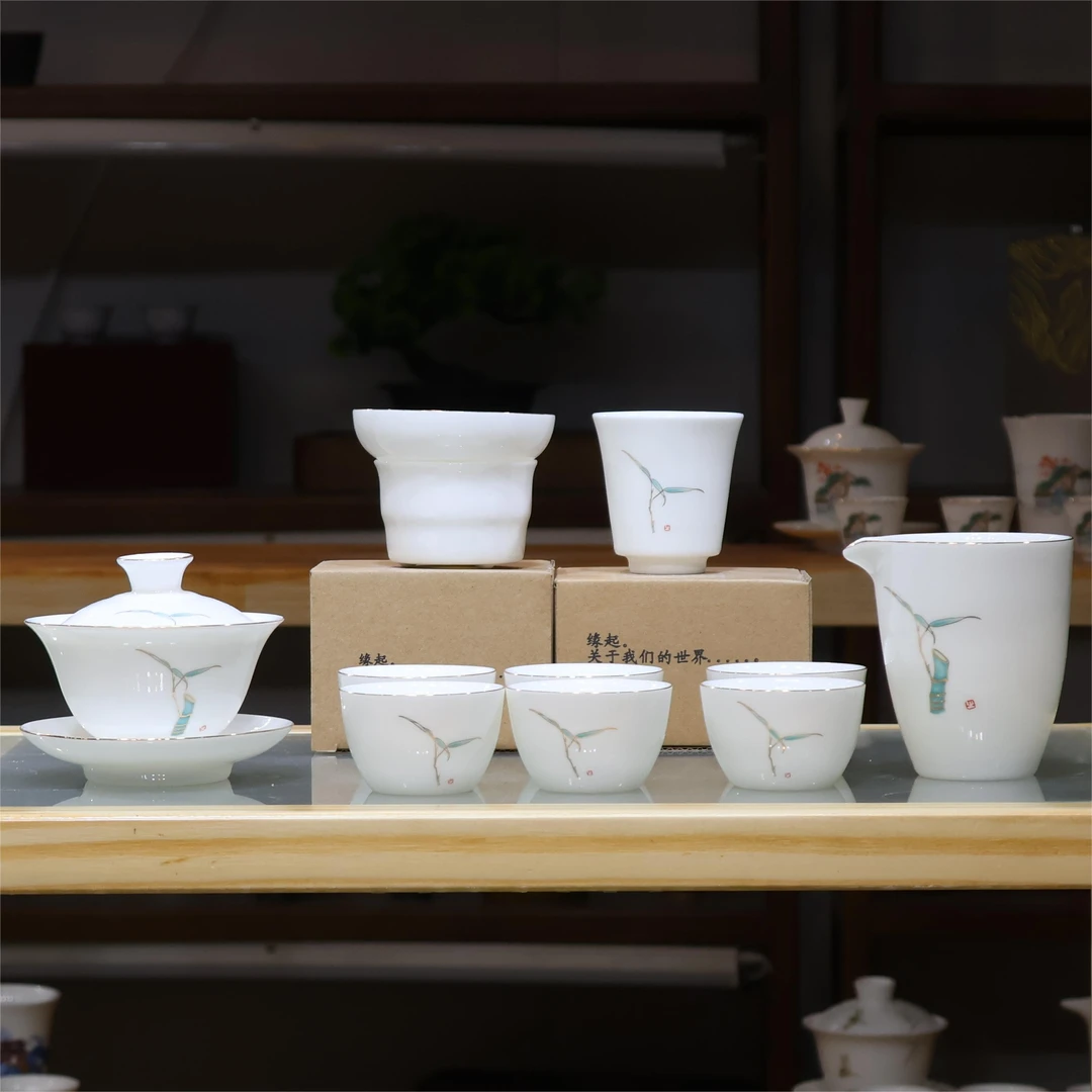 【有一窑】羊脂玉瓷节节高升茶具套装