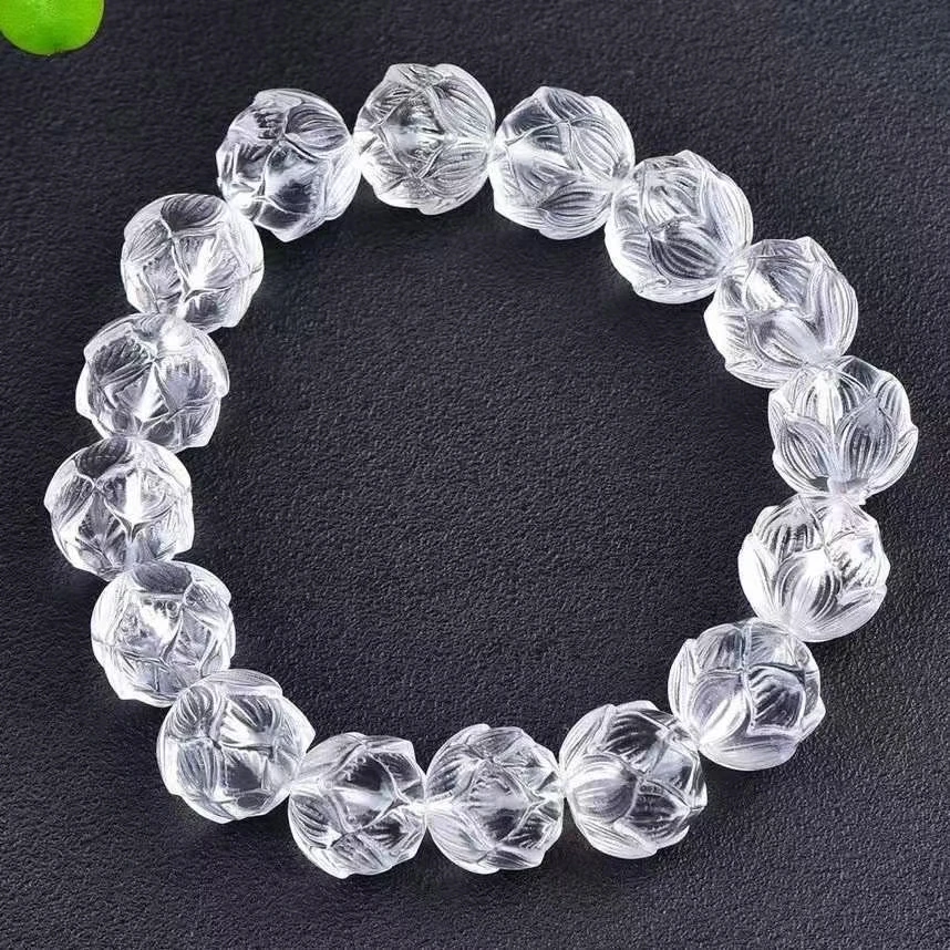 天然白水晶莲花手链花开富贵